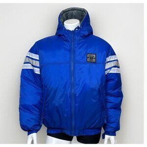 Billion Bay Retro Jacket Mens L Blue Reflective Full Zip Hooded Winter Sport